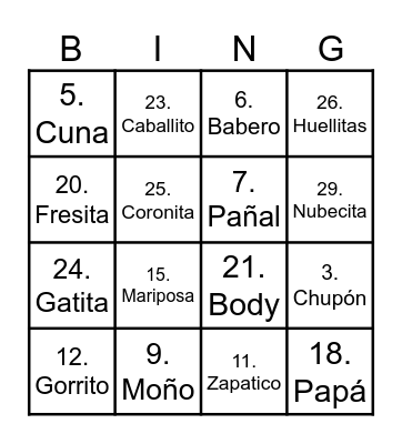 Baby Shower Alessia Bingo Card