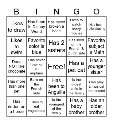 Classmate Bingo! Bingo Card