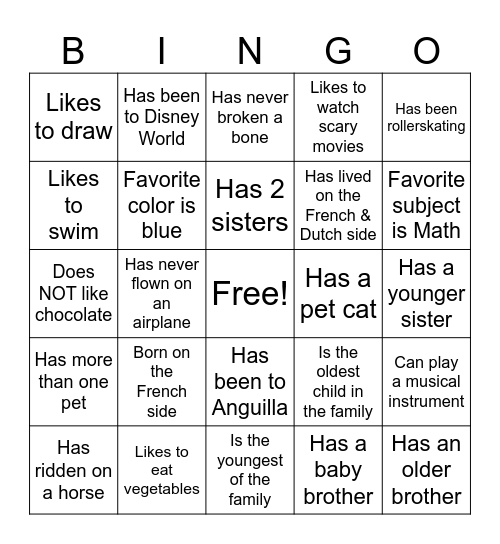 Classmate Bingo! Bingo Card