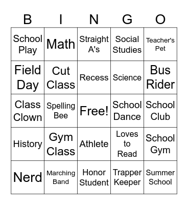 Back to School Bingo Card