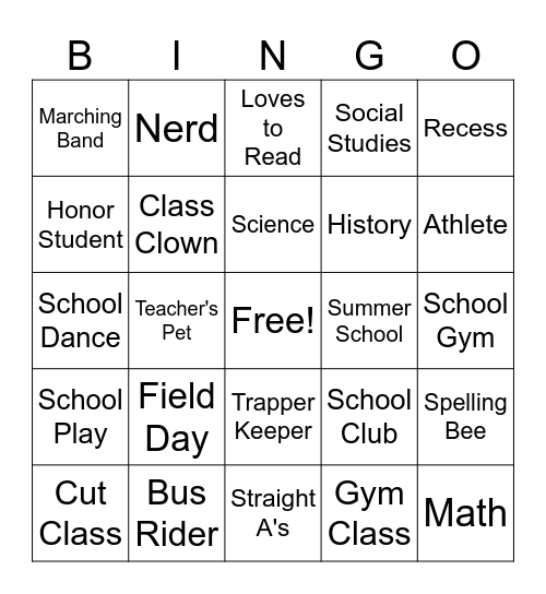 Back to School Bingo Card