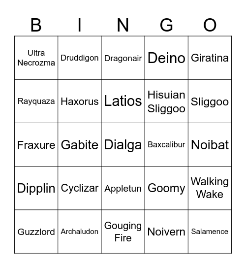 Kira Round 2 (Dragon Types) Bingo Card