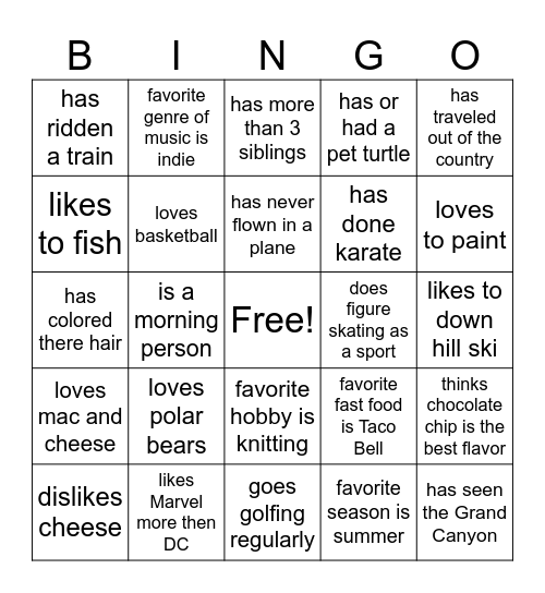 find some one who(se)... Bingo Card