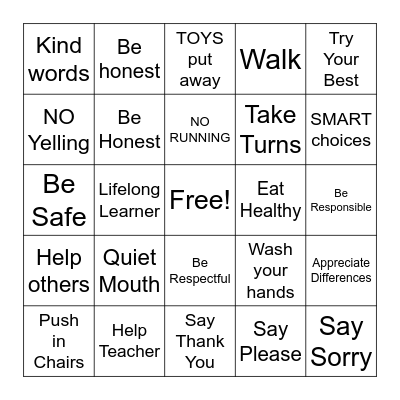 Classroom Procedures Bingo Card