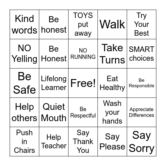 Classroom Procedures Bingo Card