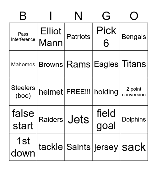 Football Bingo Card