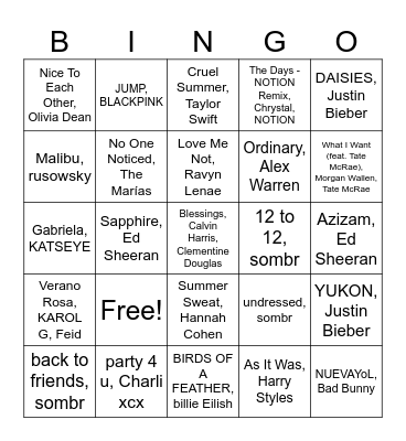 Summer of 2025 Bingo Card