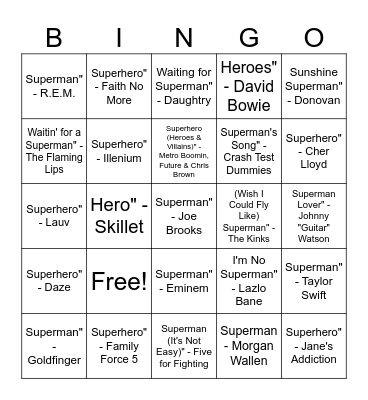 Supermusic Bingo Card