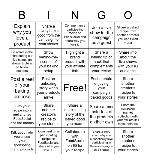 FoodSocial Bake It Bingo! Bingo Card