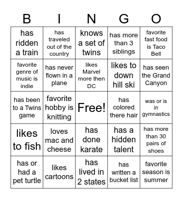 find some one who(se)... Bingo Card