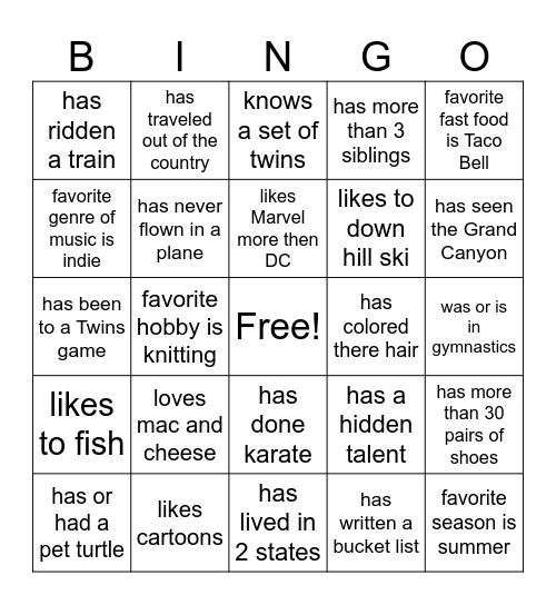 find some one who(se)... Bingo Card