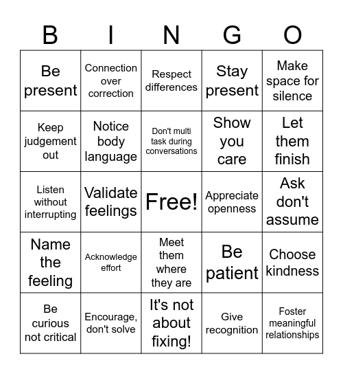 EMPATHY BINGO Card