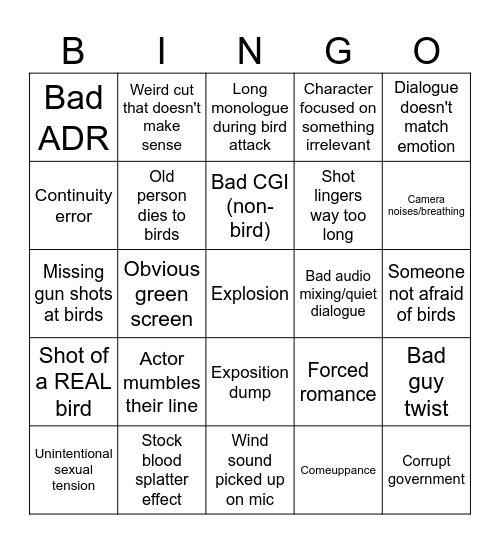 Birdemic Bingo Card