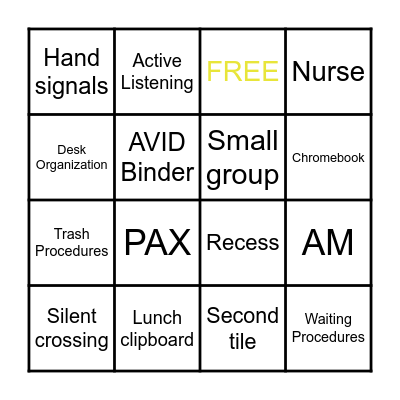 Procedure Bingo Card