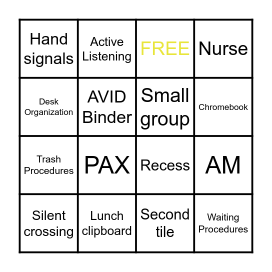 Procedure Bingo Card