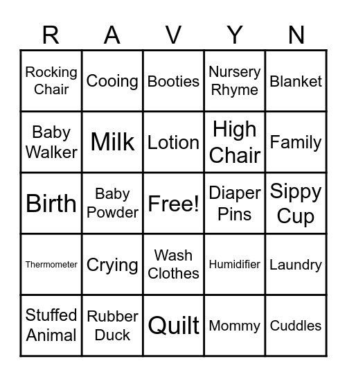 Baby Ravyn is on her way! Bingo Card