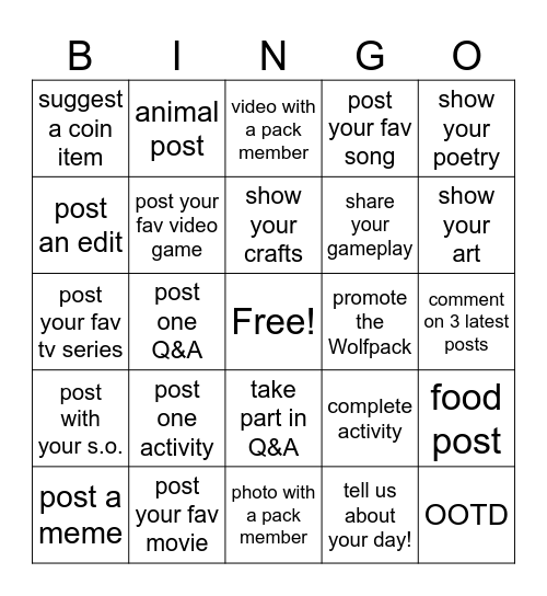 Wolfpack BINGO Card