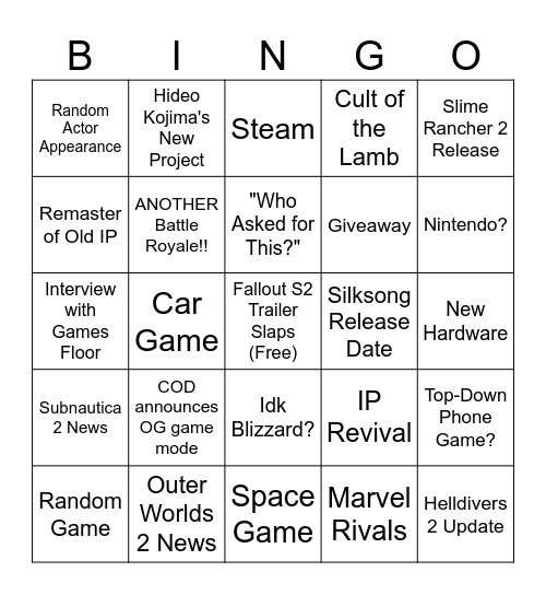 Gamescom 2025 Bingo Card