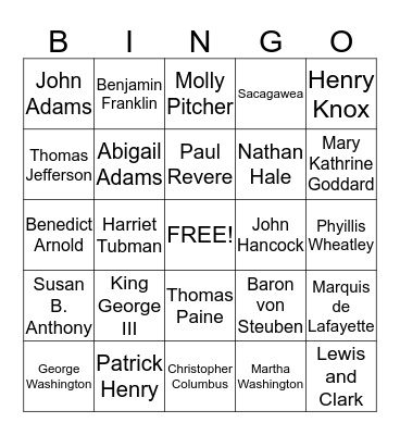 Important Historical People Bingo Card