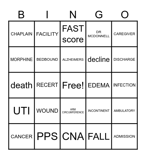 HOSPICE BINGO Card
