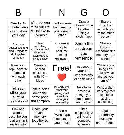 Couples Bingo E+J Bingo Card