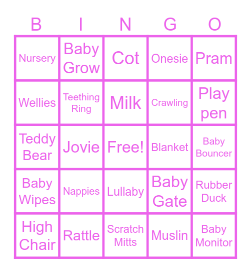 Baby Jenks Bingo Card