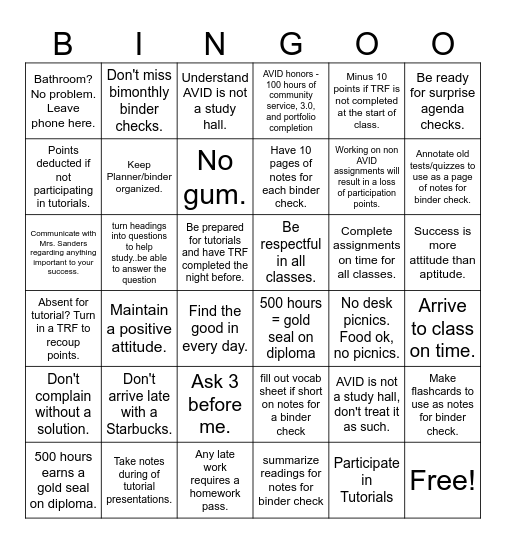 Syllabus Bingo Card