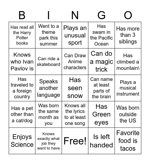 Untitled Bingo Card