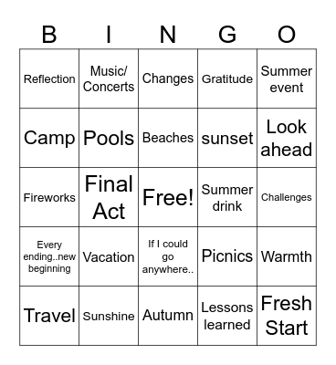 The Curtain Call of Summer-Toastmasters Bingo Card