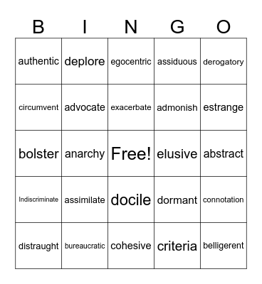 Sight Words Bingo Card