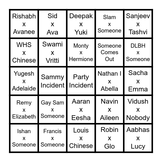Y13 Predictions xoxo Bingo Card