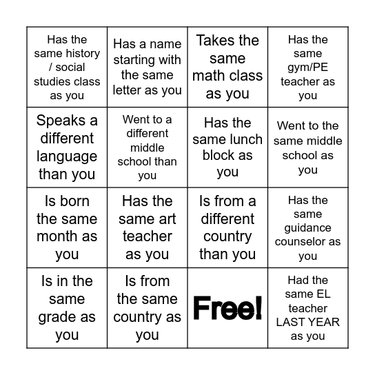 Find someone who... Bingo Card