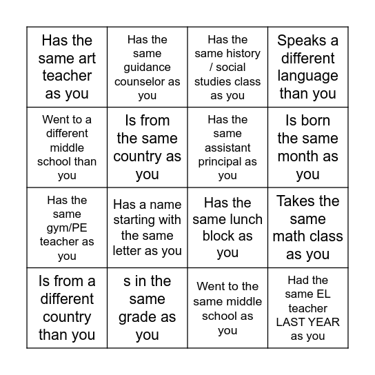 Find Someone Who... Bingo Card