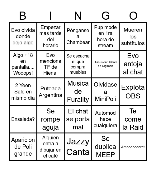 Evo 9 Days Bingo Card