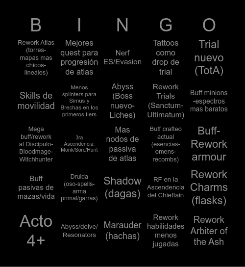 0.3.0 Poe2 Bingo Card