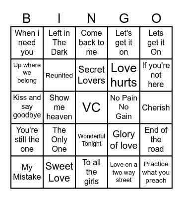 Muziek Bingo VC3 Bingo Card