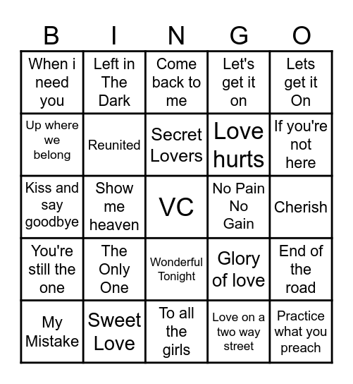 Muziek Bingo VC3 Bingo Card