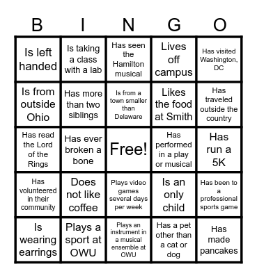 First Day of School Bingo Card