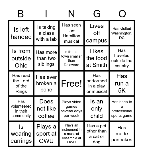 First Day of School Bingo Card