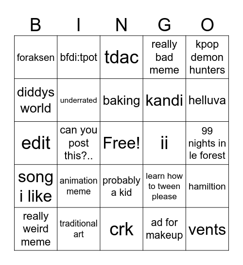 yt shorts Bingo Card
