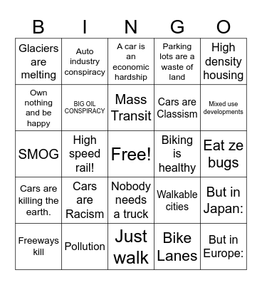 FuckCarsCircleJerk Bingo Card