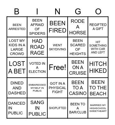 Never Have I Ever Bingo Card