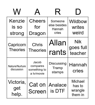 BBBC WARD ARC 7 pt. 2 Bingo Card