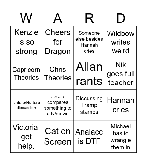 BBBC WARD ARC 7 pt. 2 Bingo Card