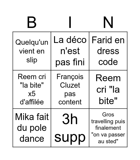 Bingo 20 aout Bingo Card