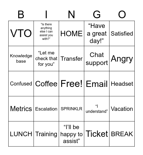 Customer Solutions Bingo Card