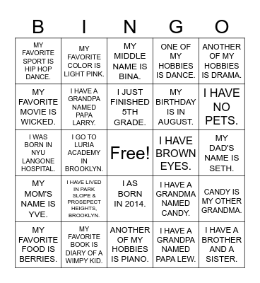 WHO IS THAT PLP KID Bingo Card