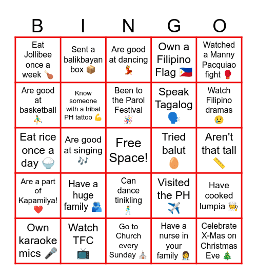 Kapamilya Bingo Card