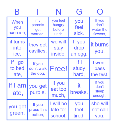 Zero & First Conditionals Bingo Card