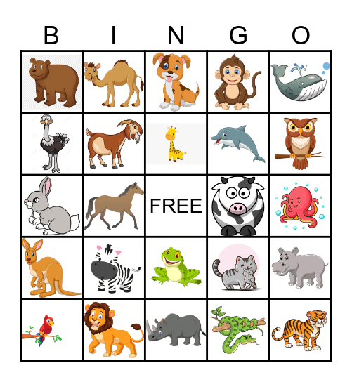 Animal Bingo Card